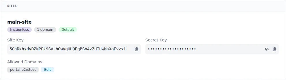 get your site key from the Portal User Info